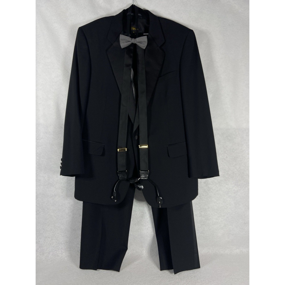 Cricketeer 3PC Tuxedo Suit Men's 46L Black 100% Wool Pants Waist 41 Old Money